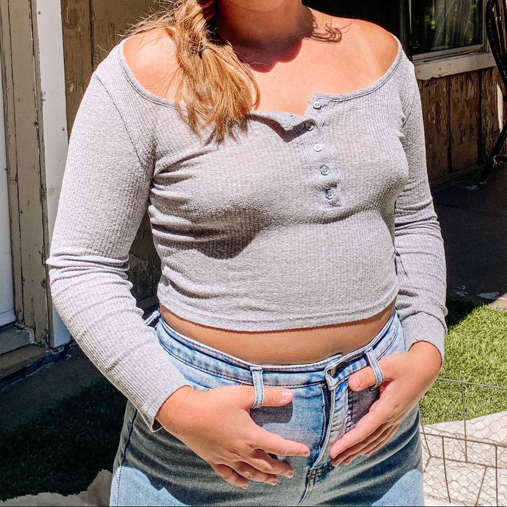 Charlotte Russe Grey Cropped Long Sleeve